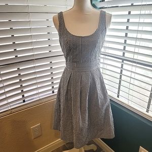 Nine West Dark Blue Gingham Fit and Flare Dress